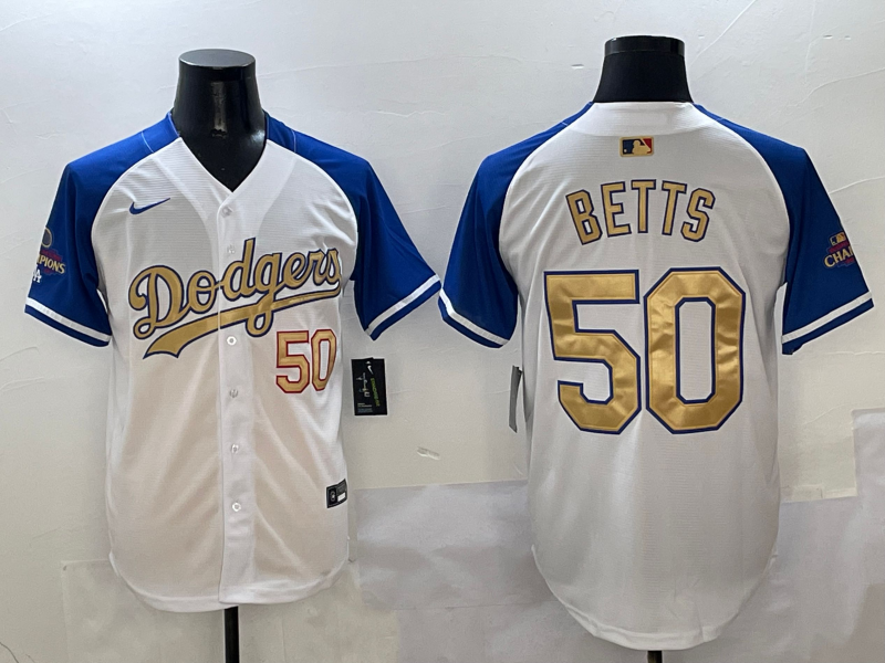 Men's Los Angeles Dodgers Mookie Betts #50 White 2025 Gold Collection Jersey